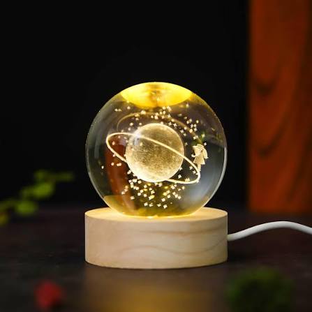 3D Galaxy Crystal Ball LED Night Light with Wooden Base